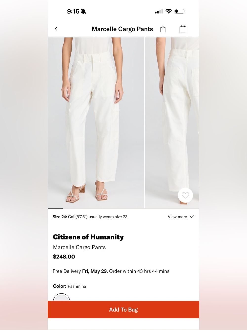 Citizens of Humanity Marcella Cargo Pants in Pashmina